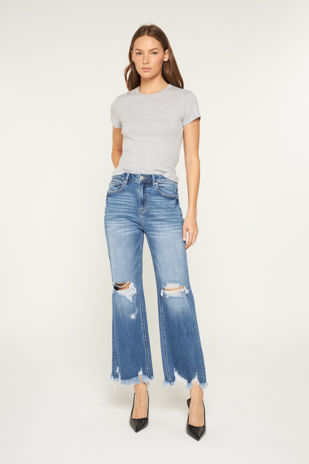 MICA Rebel Edge Distressed Wide Leg Jeans