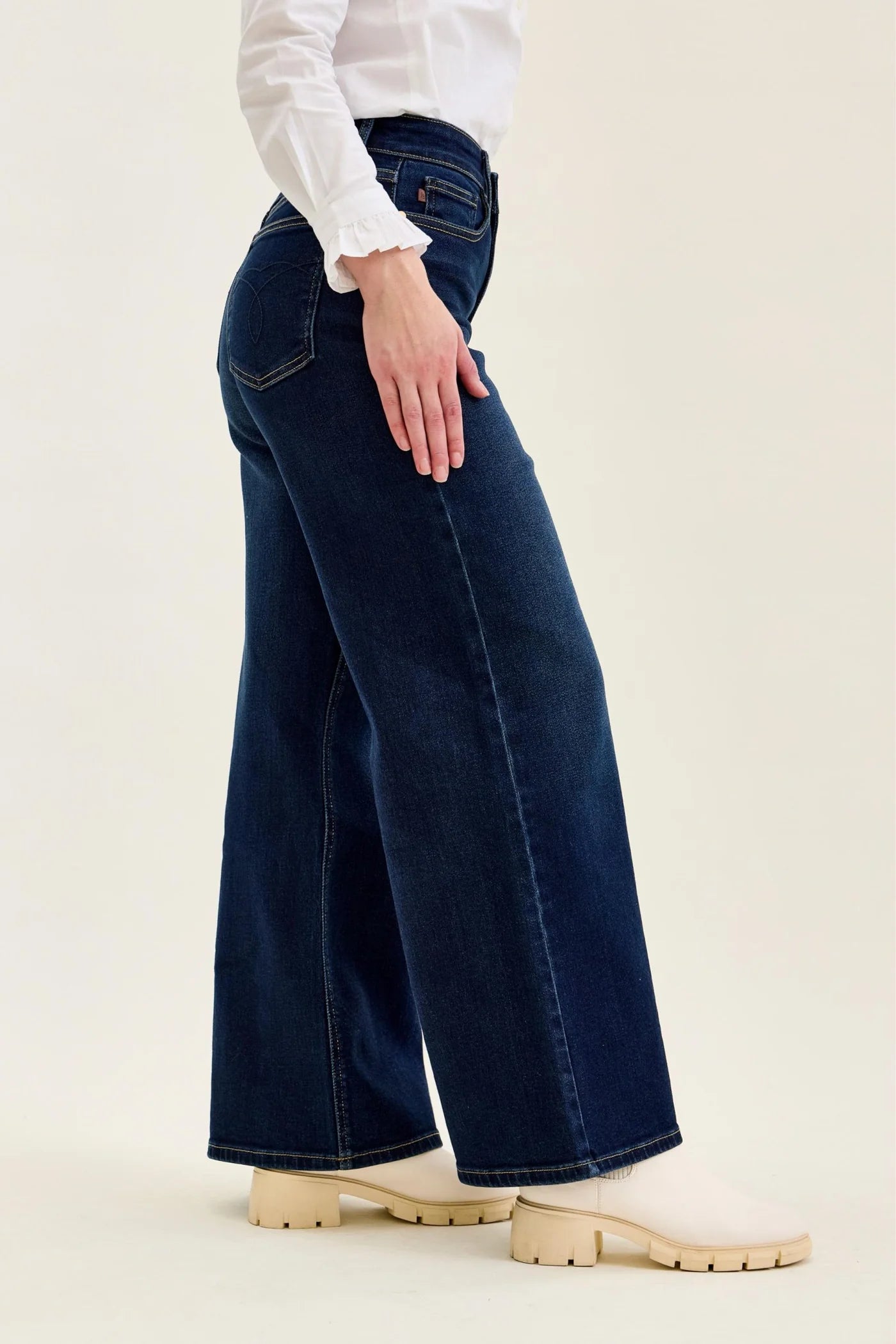 Petite- Judy Blue High Waist Lux Dark Twighlight Retro Wide Leg Denim Jeans 82748