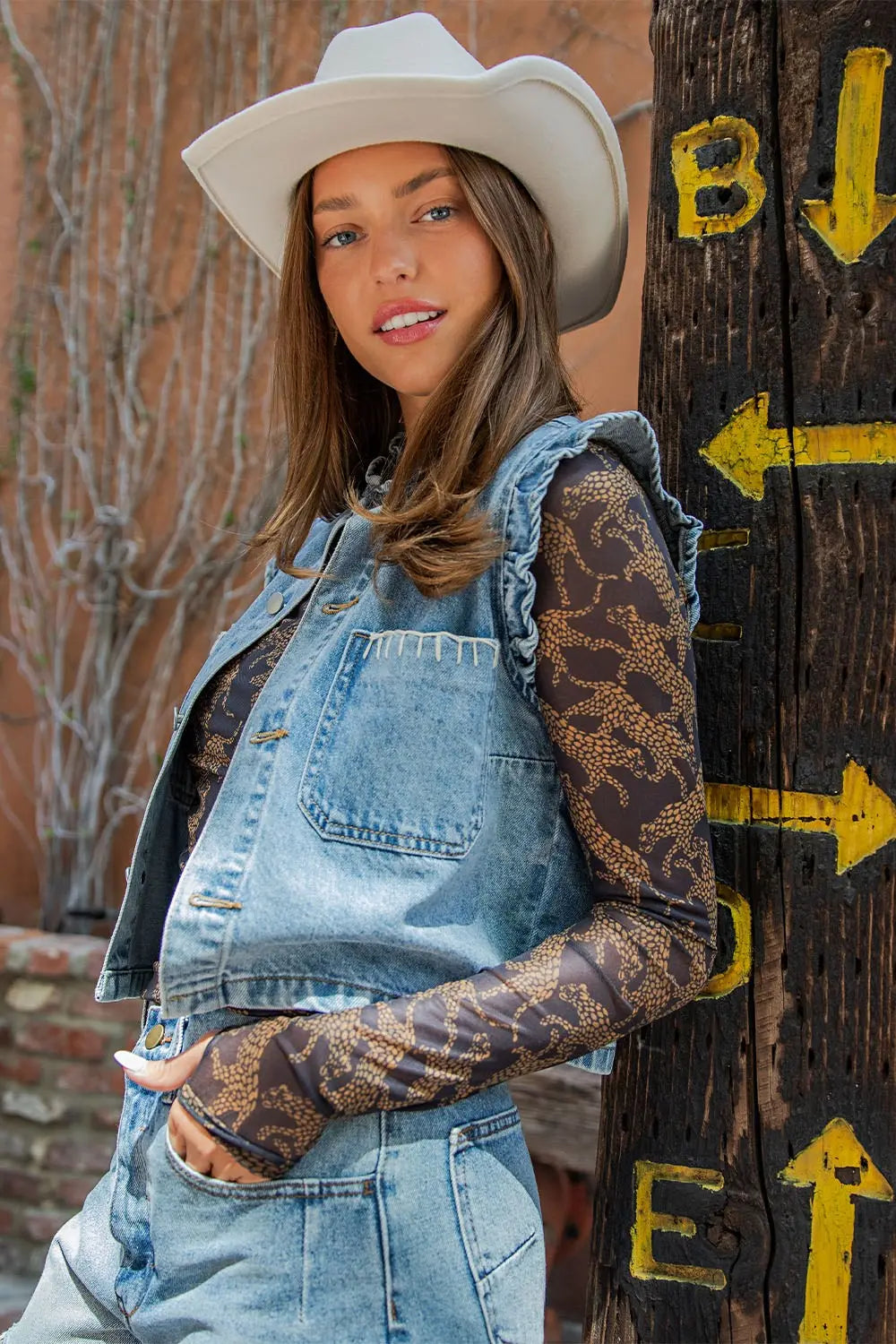 Blue Jean Ruffle Denim Vest By EESOME