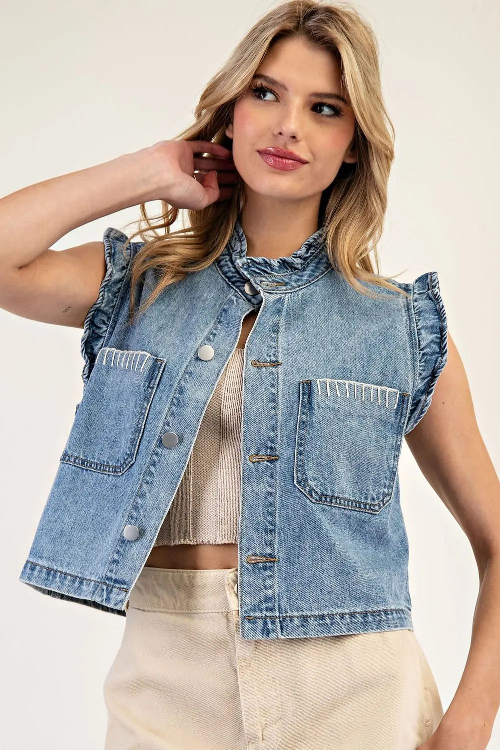 Blue Jean Ruffle Denim Vest By EESOME