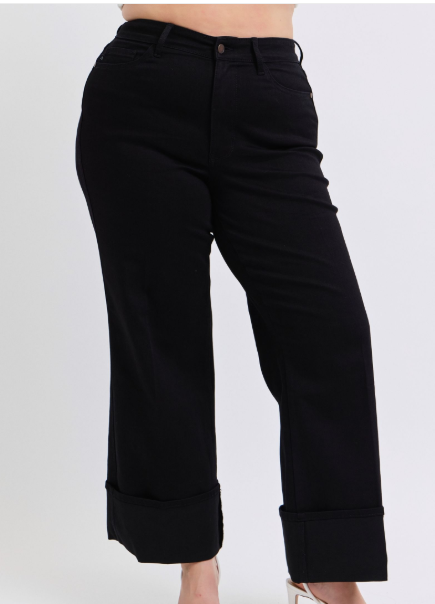 Judy Blue High Waisted Reto Wide Leg W/ Cuff (Curvy) 82617