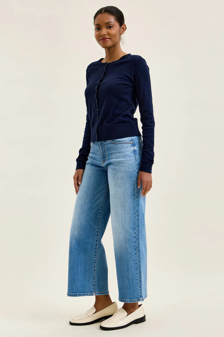 Judy Blue Mid Rise Claudia Ankle Wide Leg Denim Jeans 82738