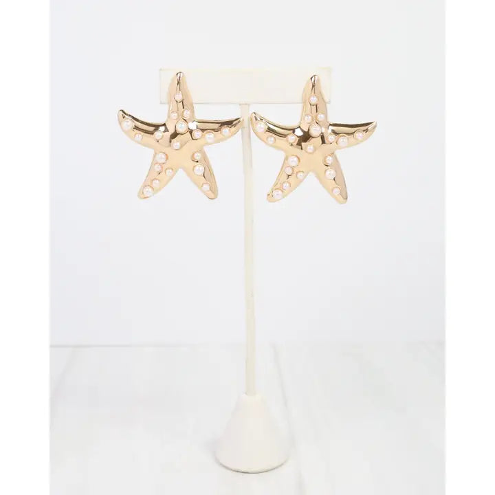 Trieste Pearly Starfish Earring Gold By Caroline Hill