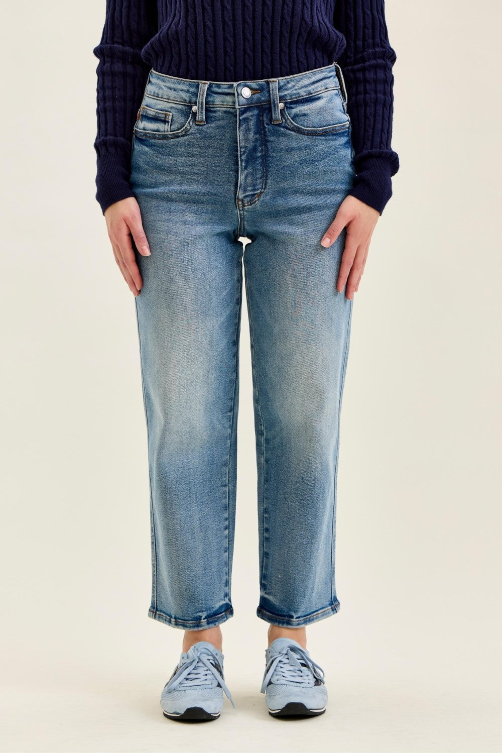 Women's Judy Blue petite straight leg jeans in medium wash