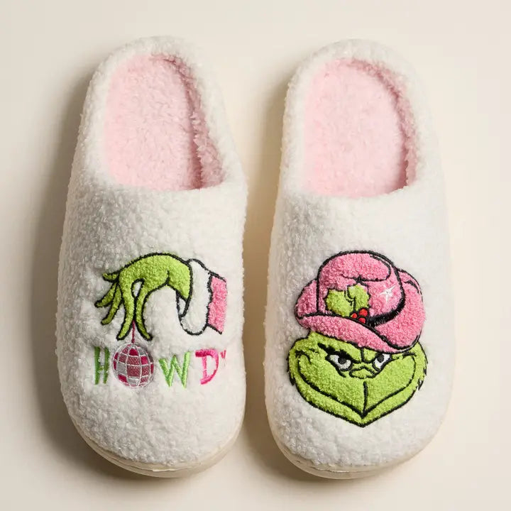 Holiday Slippers with Grinch Embroidery Christmas Gift