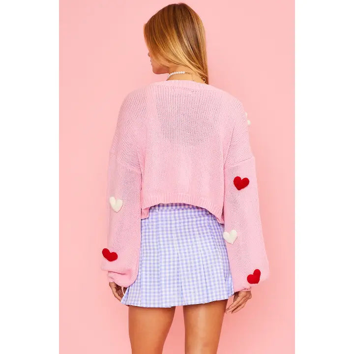 3D Heart Crop Cardigan