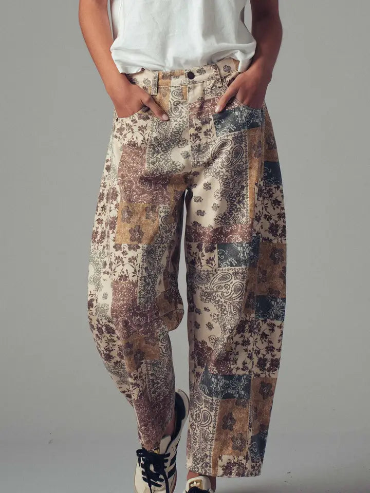 Boho Patchwork Barrell Leg Pants By Urban Daizy