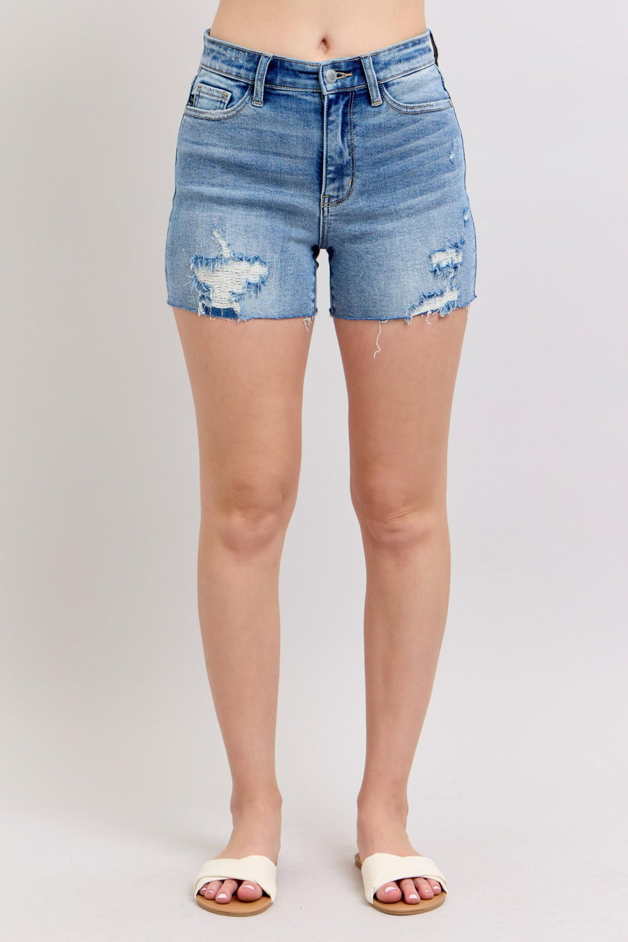 Judy Blue High Waist Stitch Over Destroy Detail Denim Short 15294