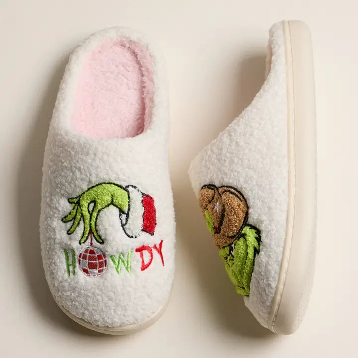 Holiday Slippers with Grinch Embroidery Christmas Gift