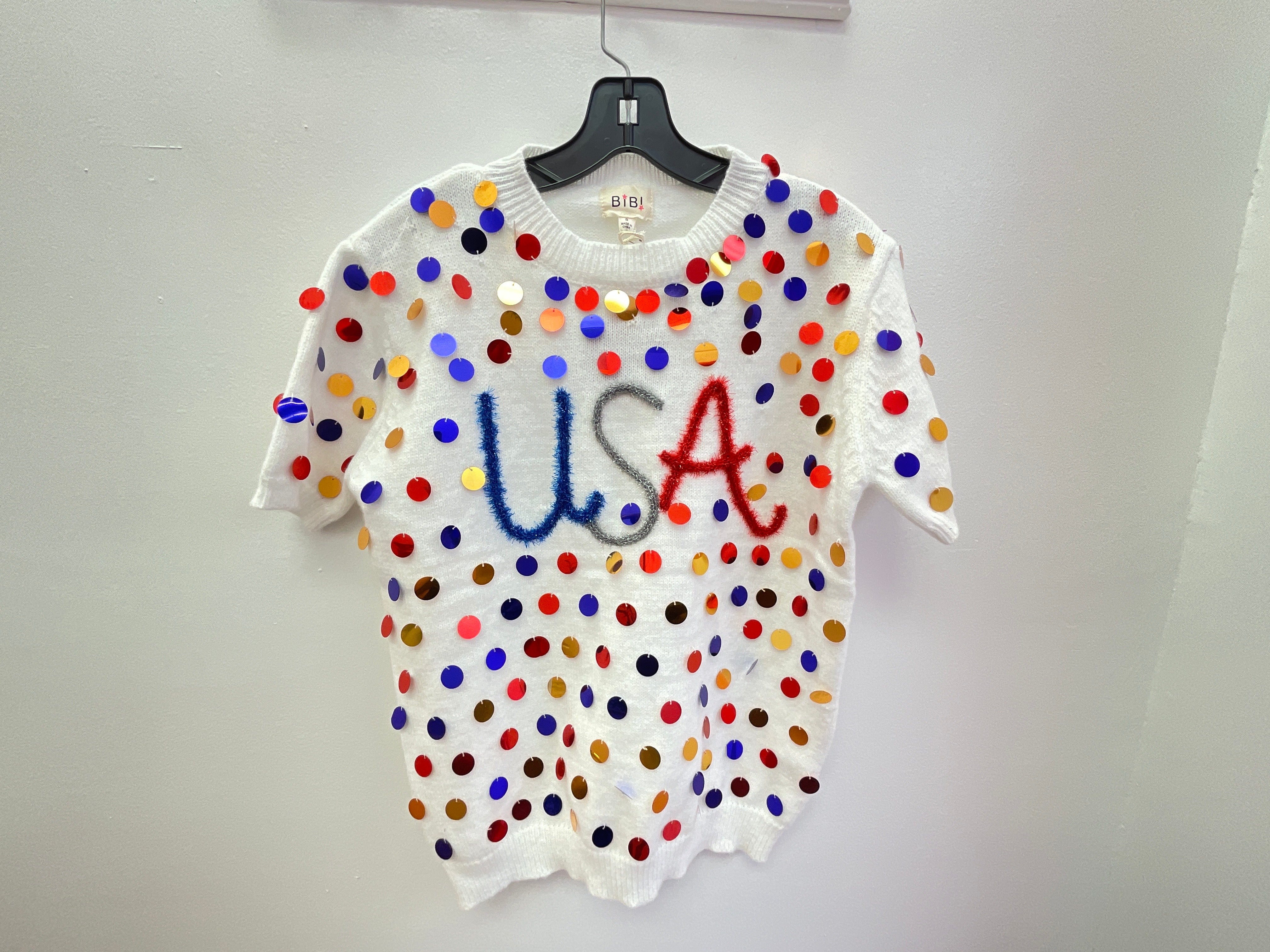 Metallic Letter Short Sleeve Pullover with Spangle