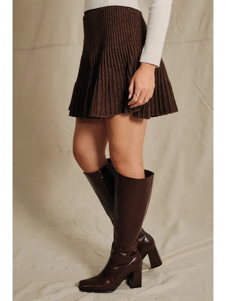 Cocoa Twirl Ribbed Knit Mini Skirt