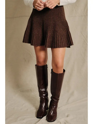 Cocoa Twirl Ribbed Knit Mini Skirt