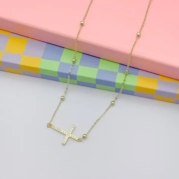 Side Cross Gold Necklace By Treasure Jewels
