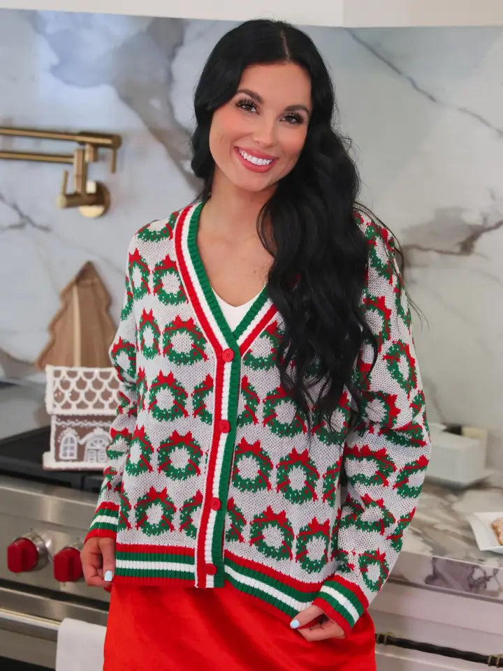 Ribbon Wreath Knit Cardigan