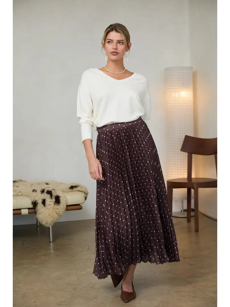 Chocolate brown ruffle polka dot maxi skirt 
