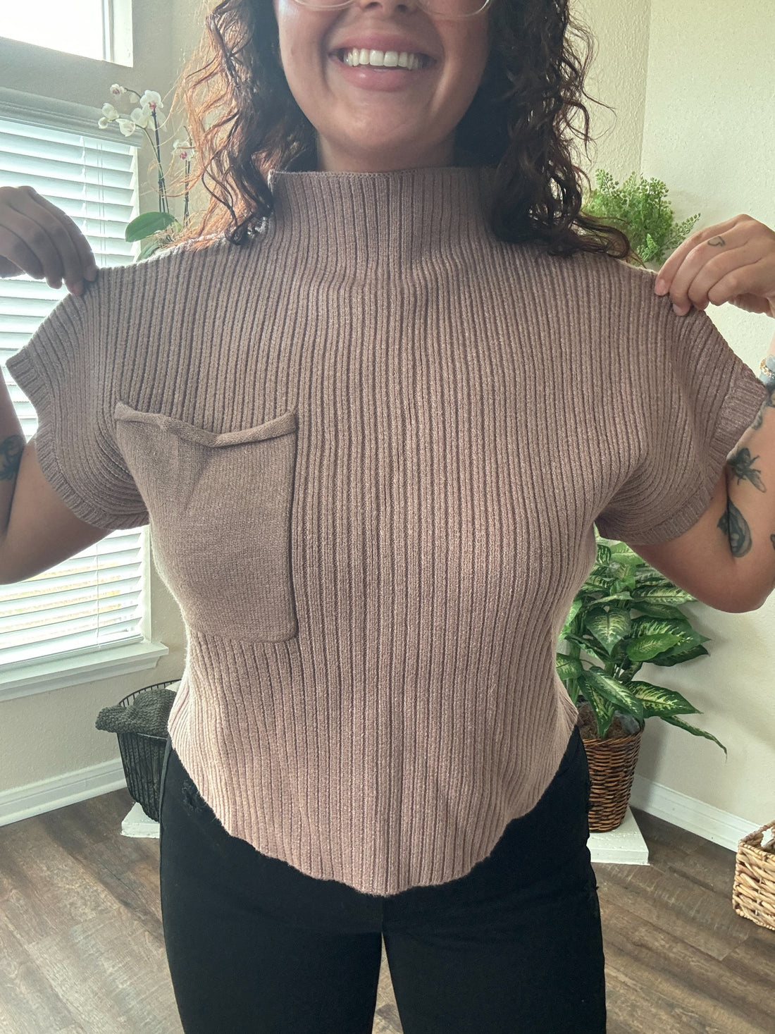 Solid Knitted Mock Neck Cropped Top