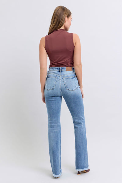 Judy Blue High Waist Fray Hem Bootcut Denim Jeans 82486
