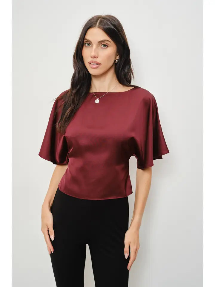 Darla Satin Flutter Sleeve Top