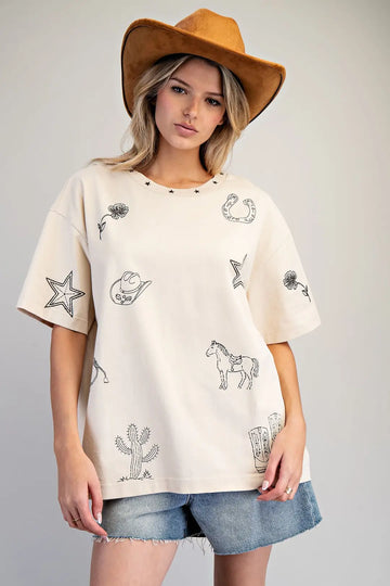 Western Whimsy Oversized Top By Eesome