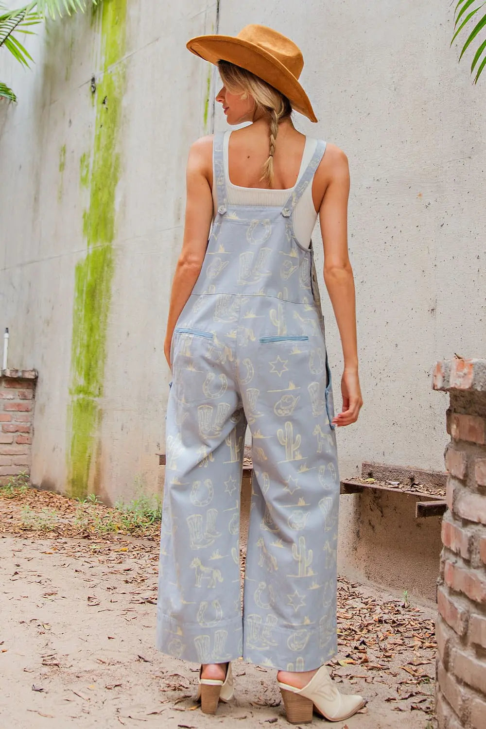 Western Graphic Patch Pocket Sleeveless Jumpsuit By Eesome