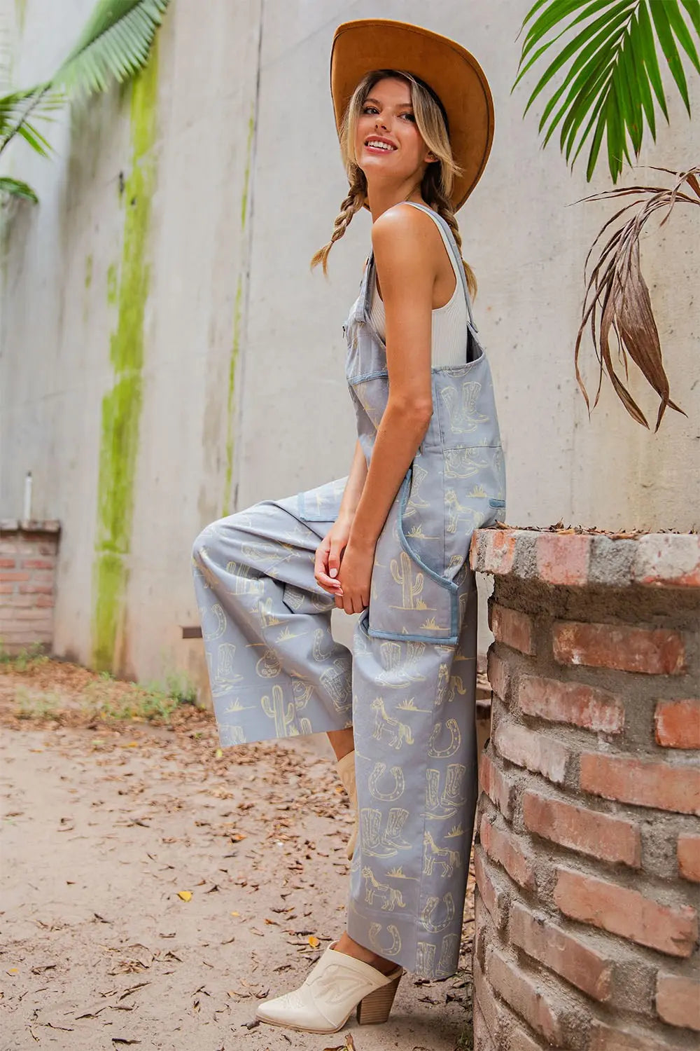 Western Graphic Patch Pocket Sleeveless Jumpsuit By Eesome