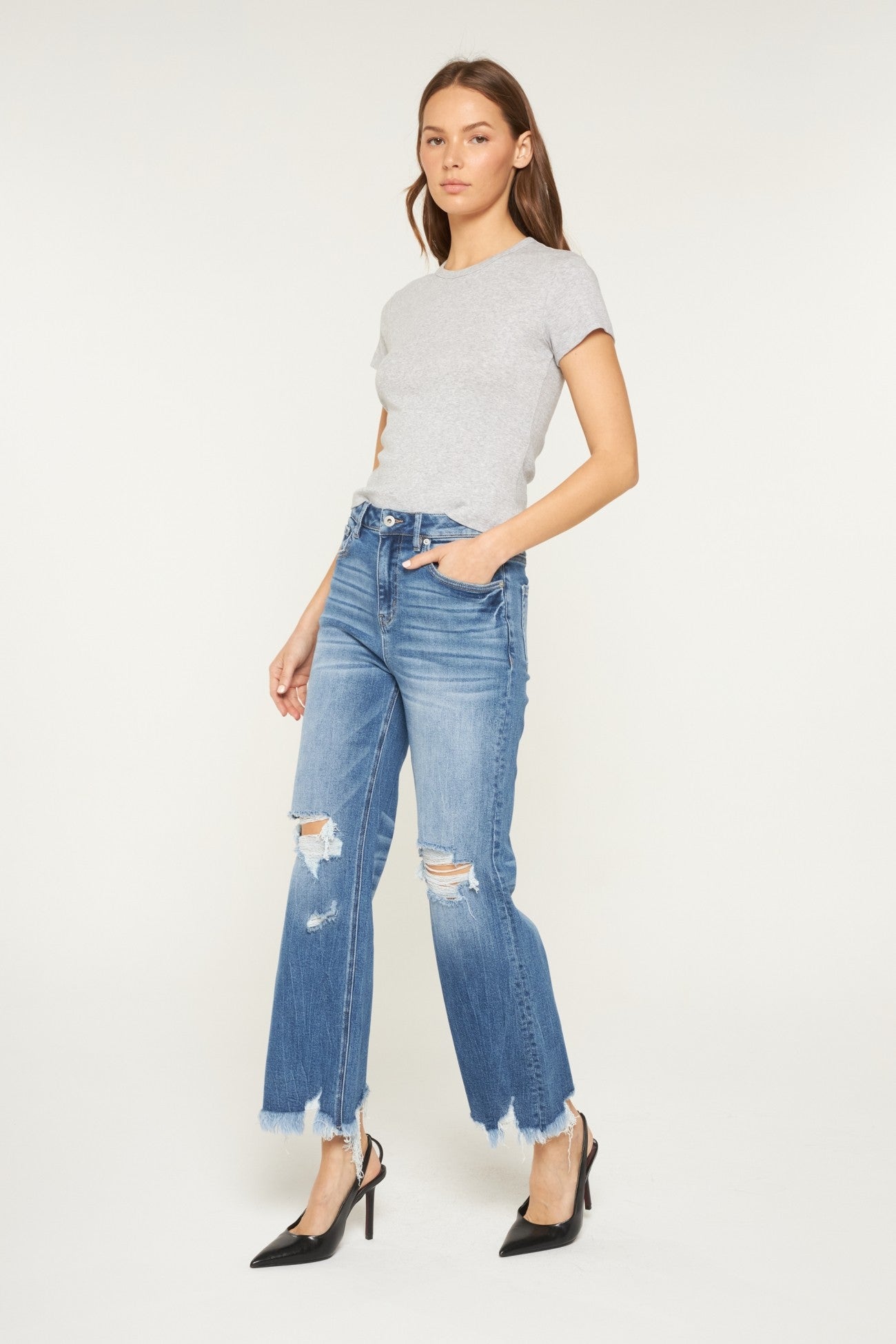 MICA Rebel Edge Distressed Wide Leg Jeans