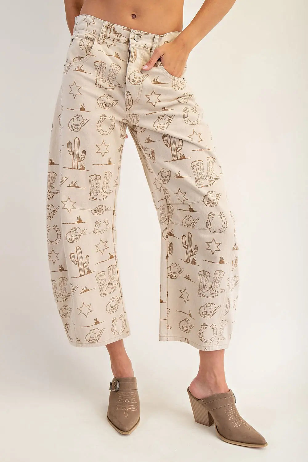 Mineral Washed Western Barrel Leg Jeans By Eesome