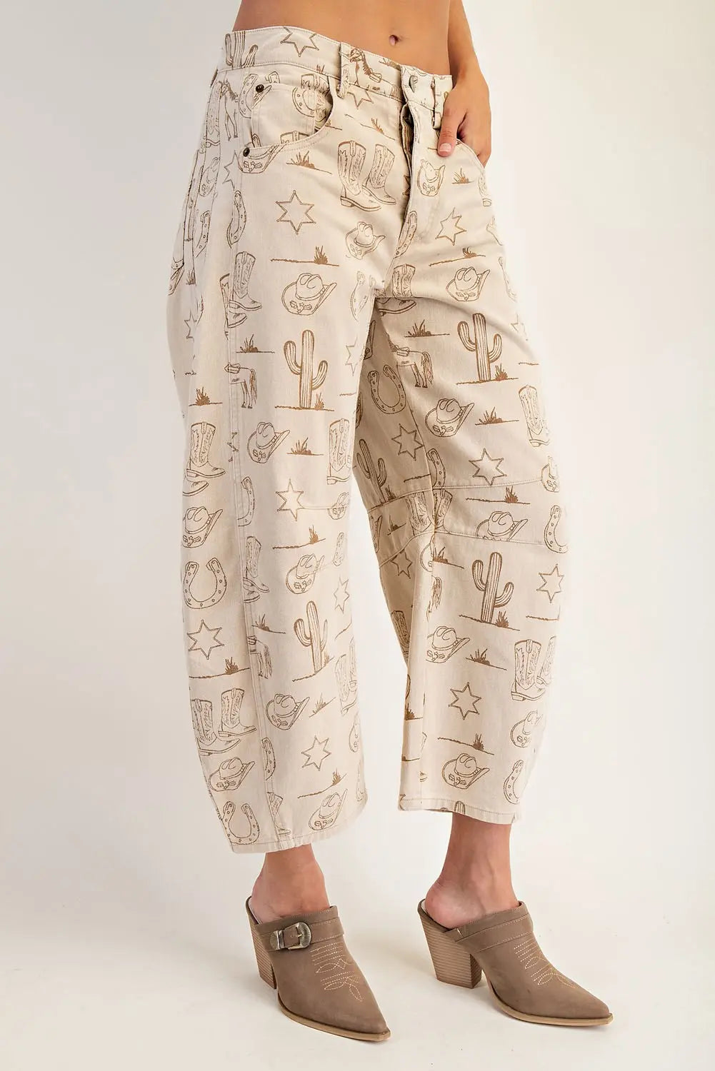 Mineral Washed Western Barrel Leg Jeans By Eesome