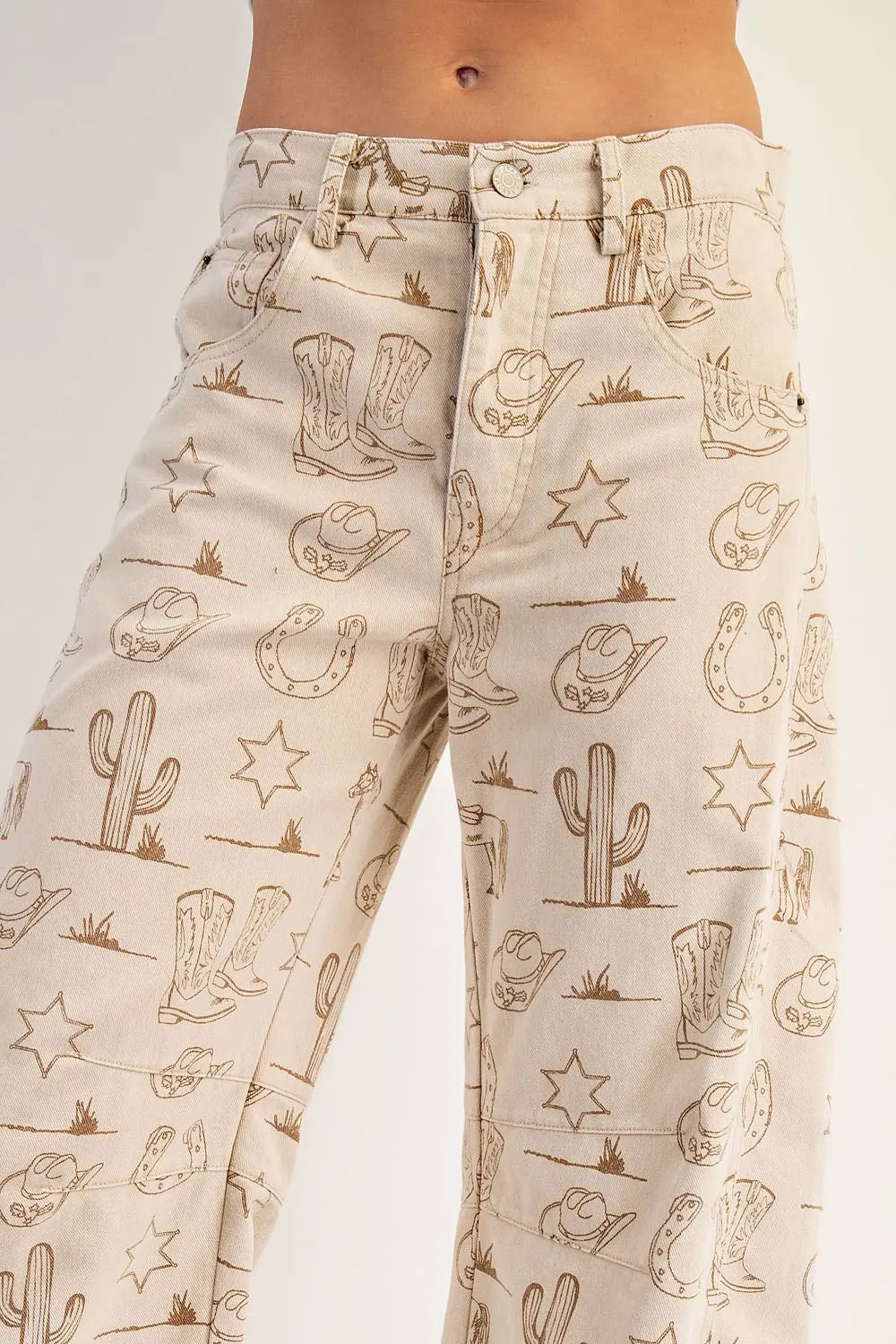 Mineral Washed Western Barrel Leg Jeans By Eesome