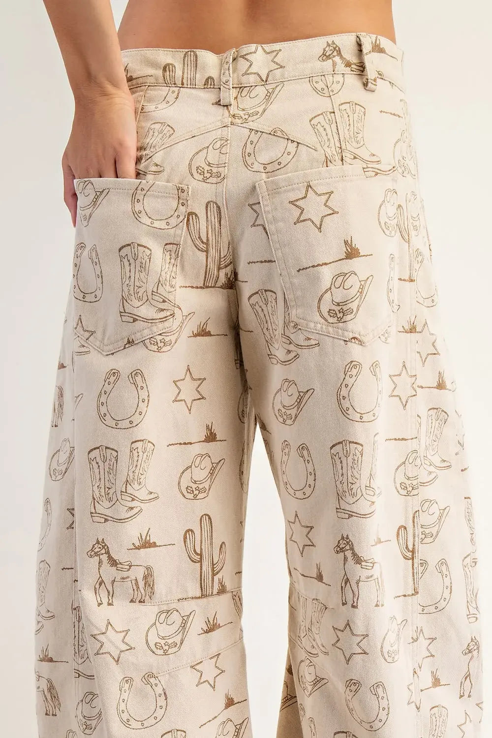 Mineral Washed Western Barrel Leg Jeans By Eesome