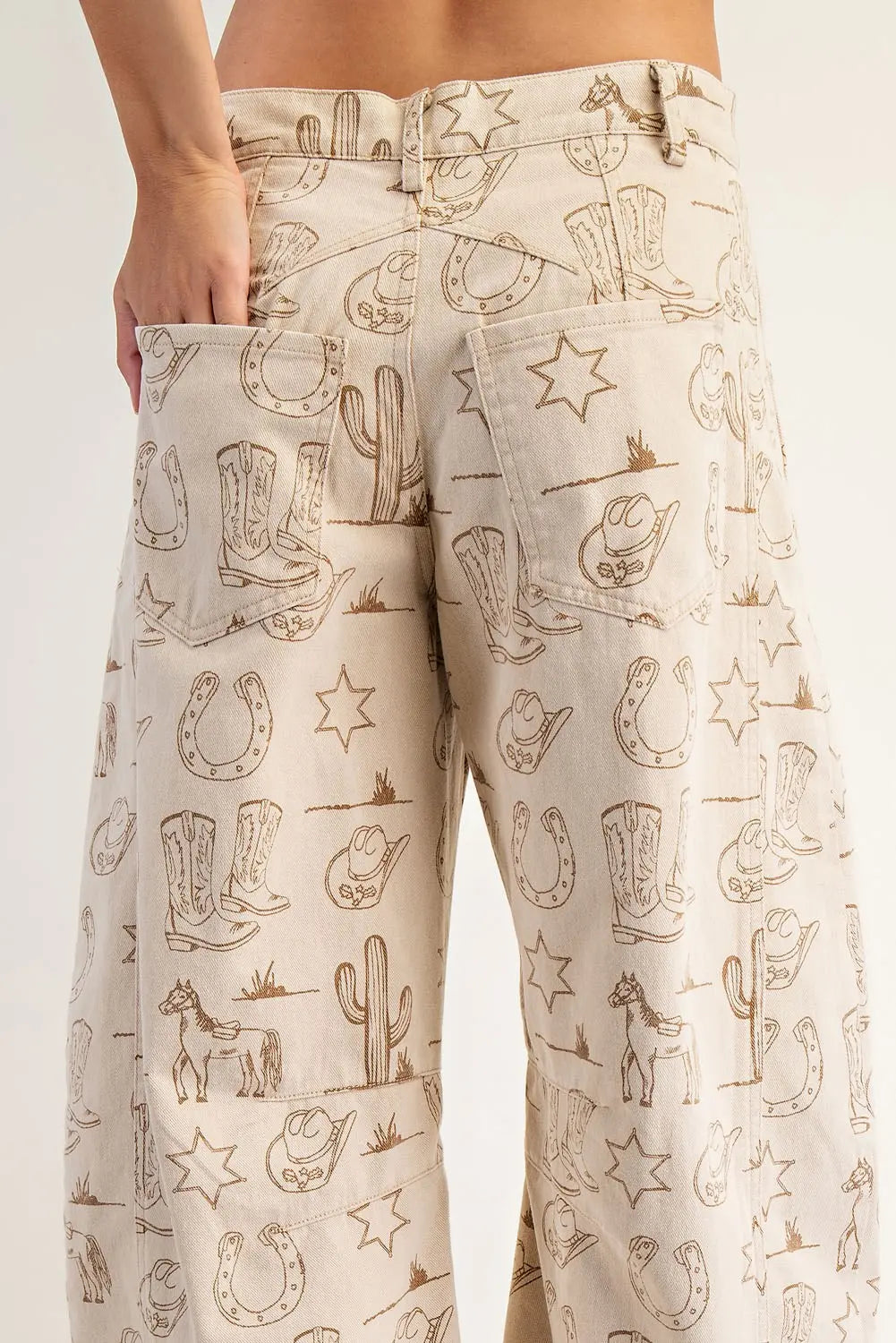 Mineral Washed Western Barrel Leg Jeans By Eesome