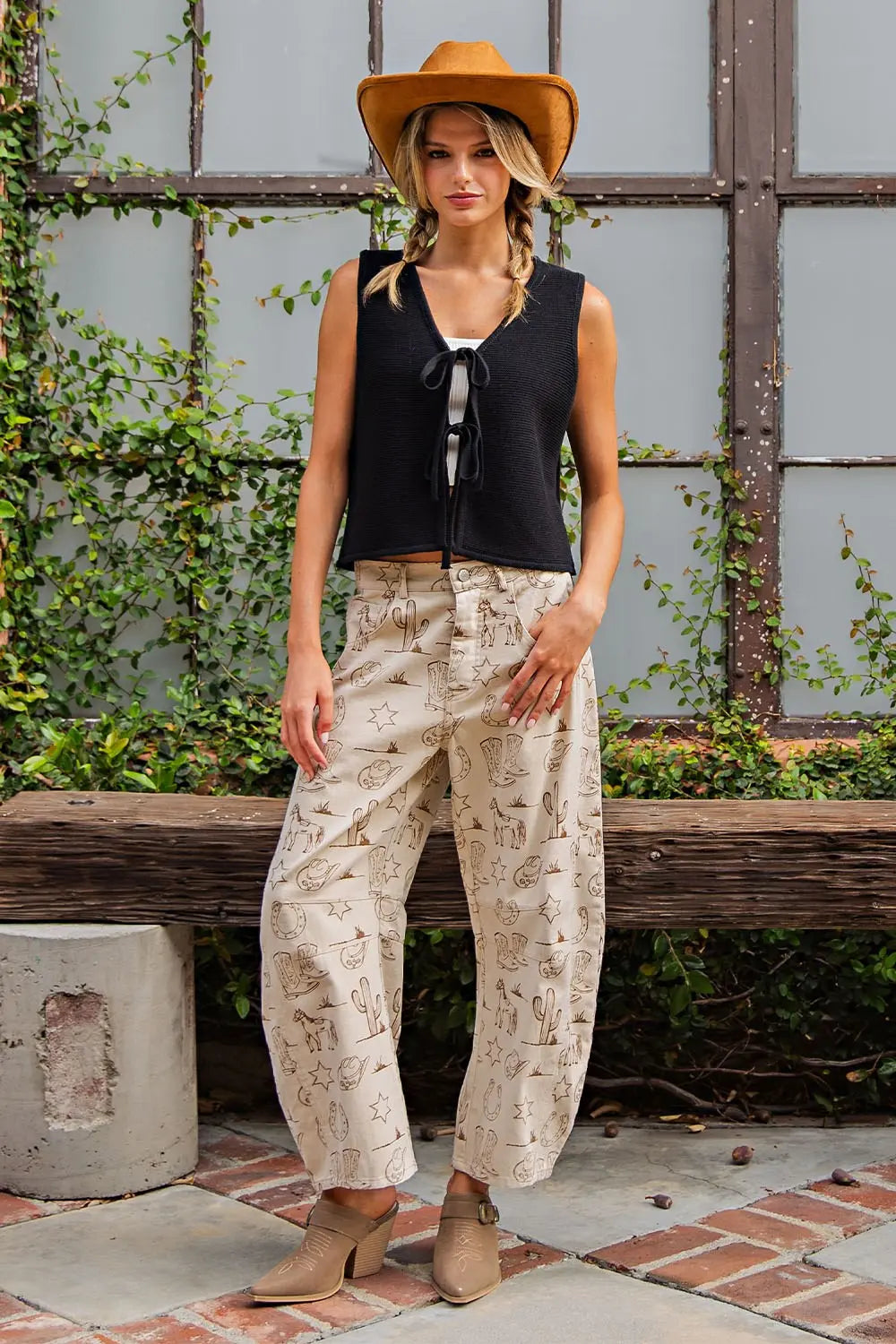 Mineral Washed Western Barrel Leg Jeans By Eesome