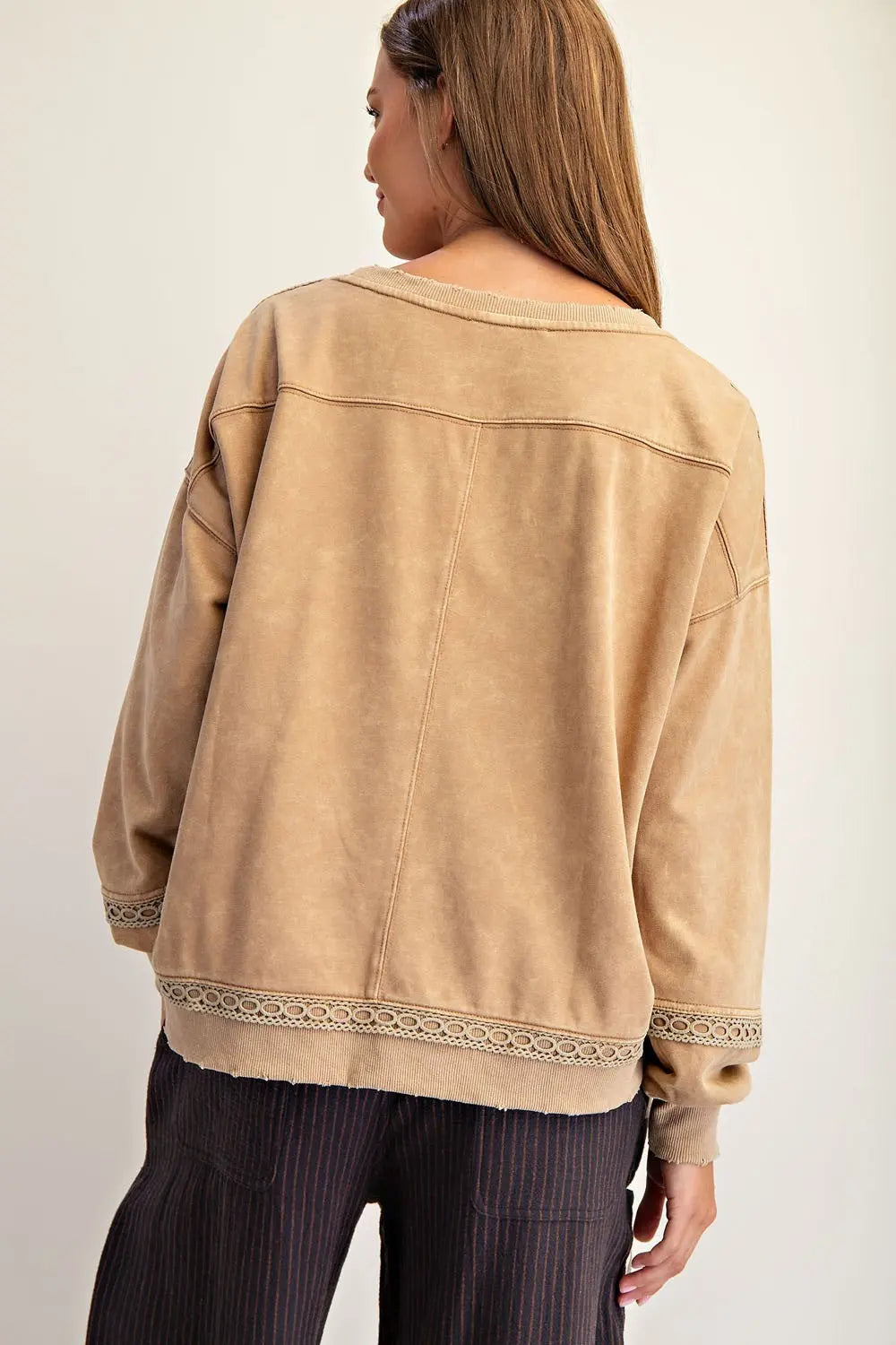 Mineral Washed Boot Motif Long Sleeve Sweatshirt By Eesome