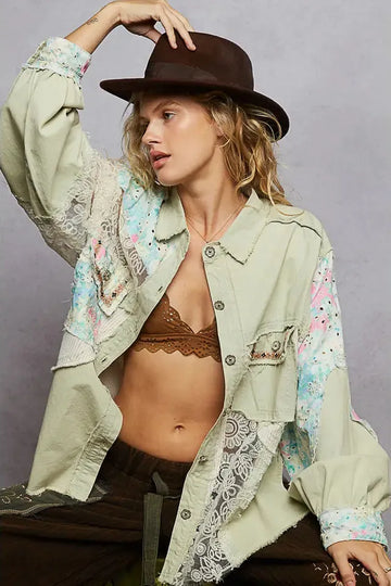 Long Sleeve Crochet Woven Twill Jacket By Pol