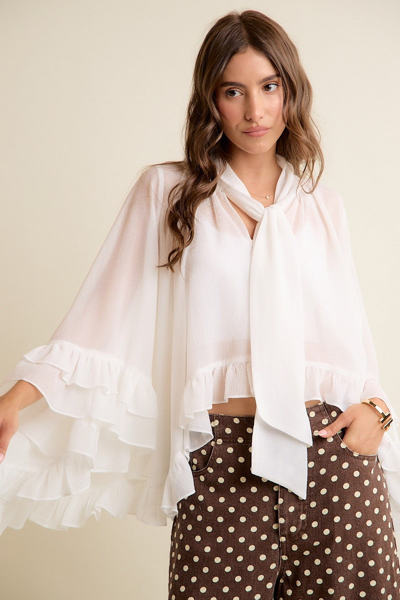 Whispering Elegance Bow Tie Blouse By So Me