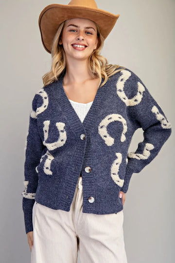 Textured Horseshoe Button Down Cardigan By Eesome