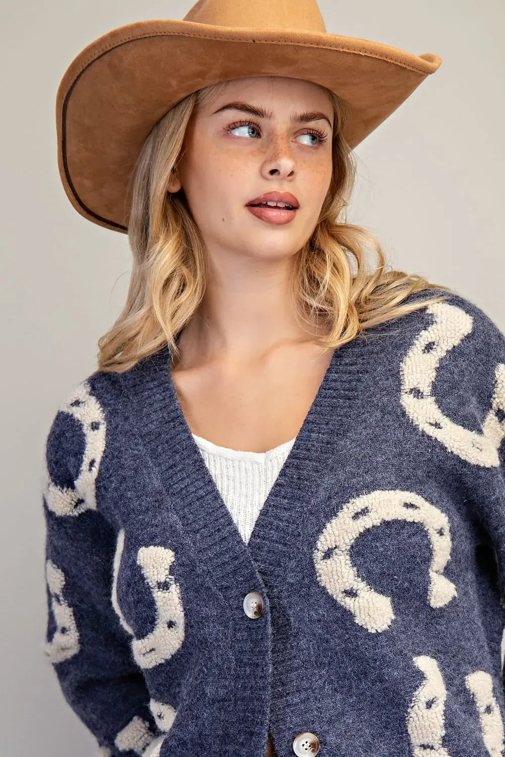 Textured Horseshoe Button Down Cardigan By Eesome