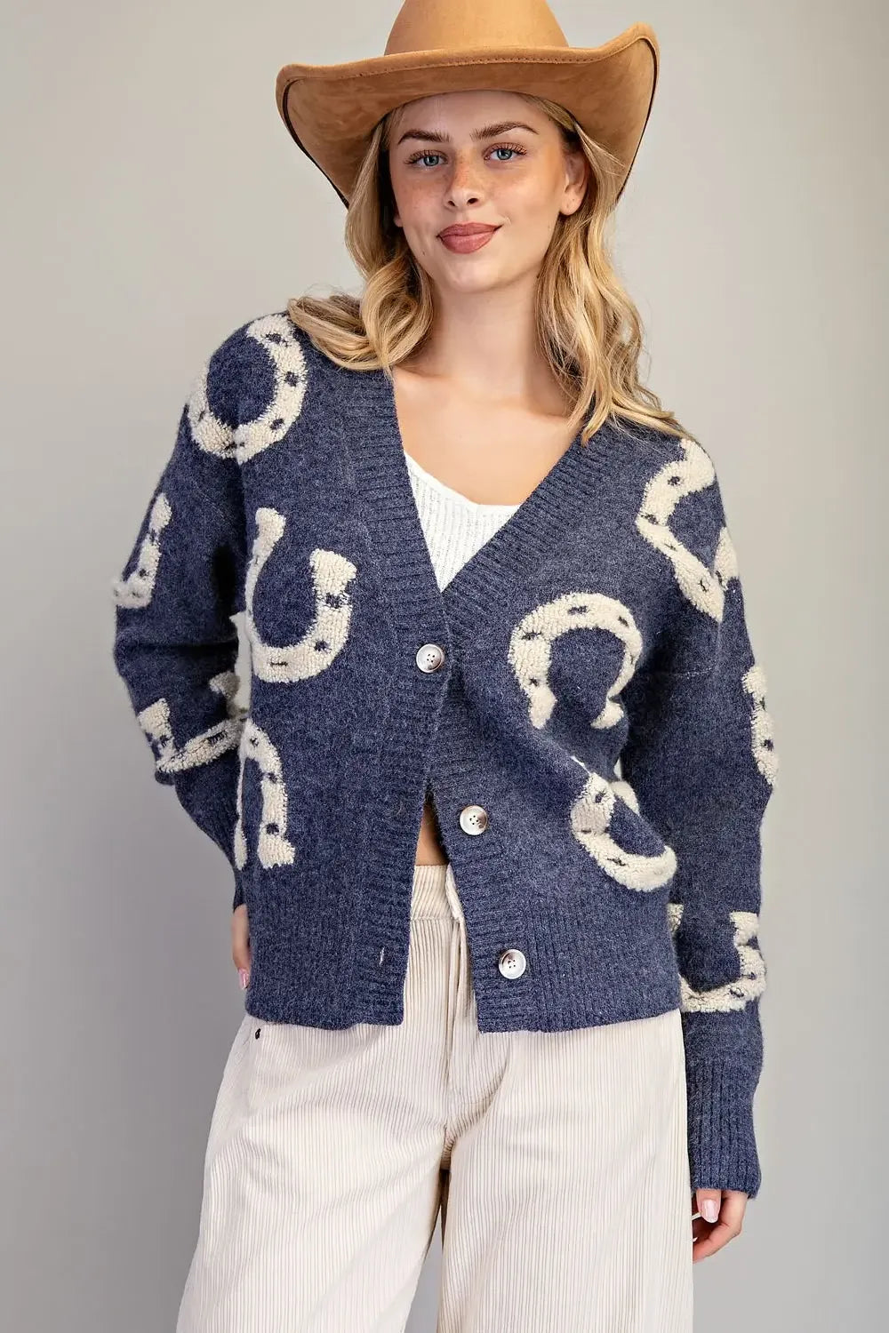 Textured Horseshoe Button Down Cardigan By Eesome