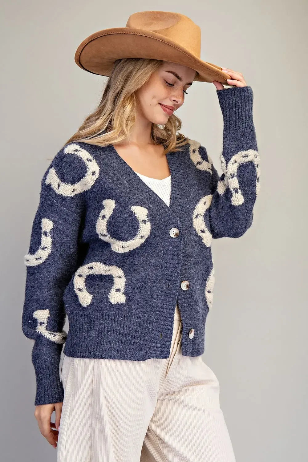 Textured Horseshoe Button Down Cardigan By Eesome