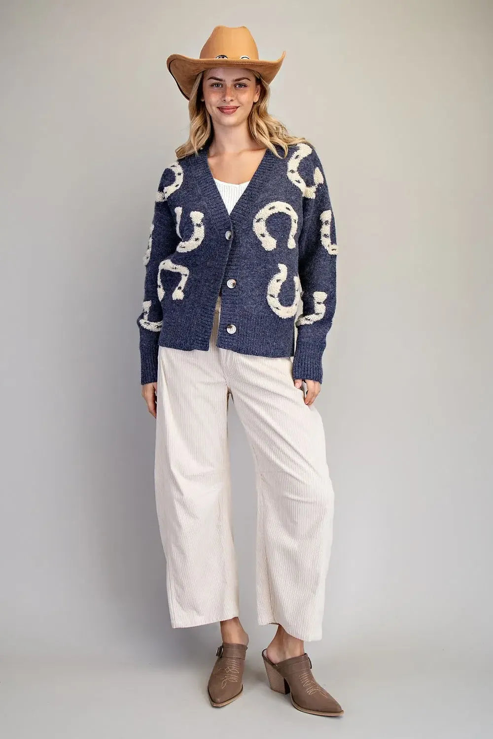 Textured Horseshoe Button Down Cardigan By Eesome