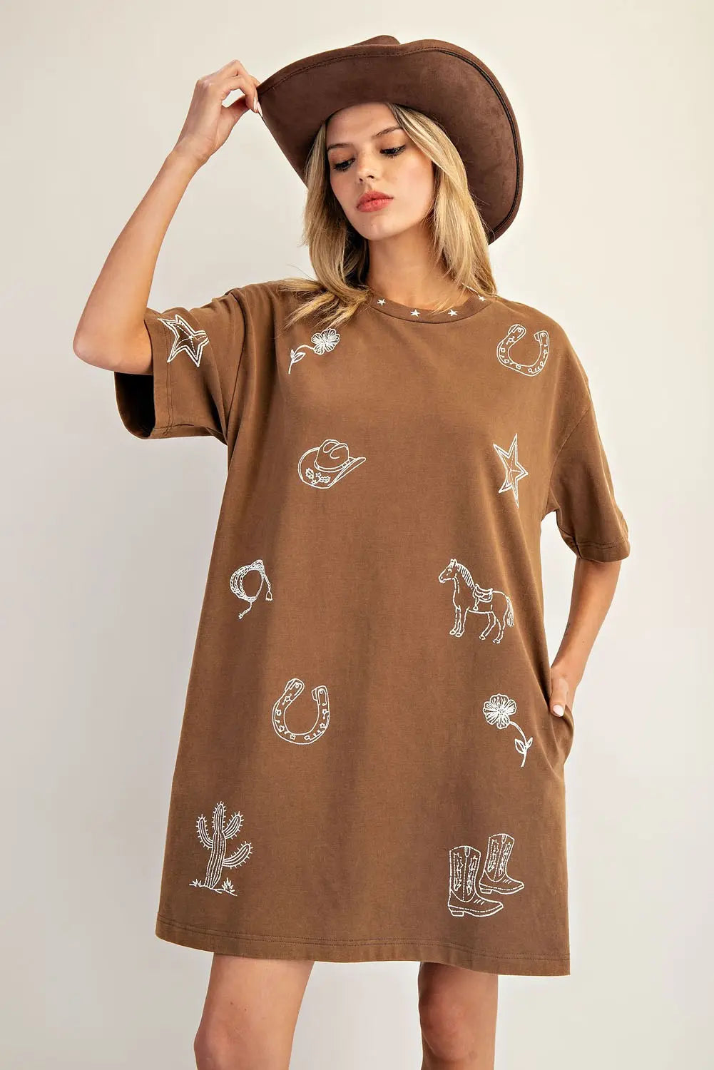 Snow Wash Western Inspired T-shirt Dress By Eesome