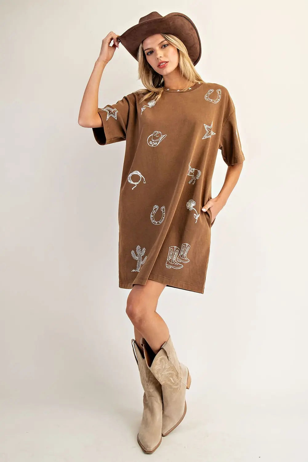 Snow Wash Western Inspired T-shirt Dress By Eesome