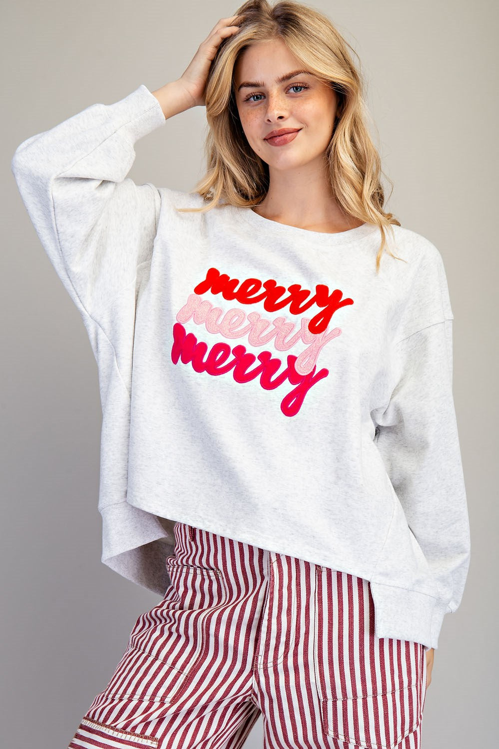 Merry Embroidered High-Low Sweatshirt By Eesome