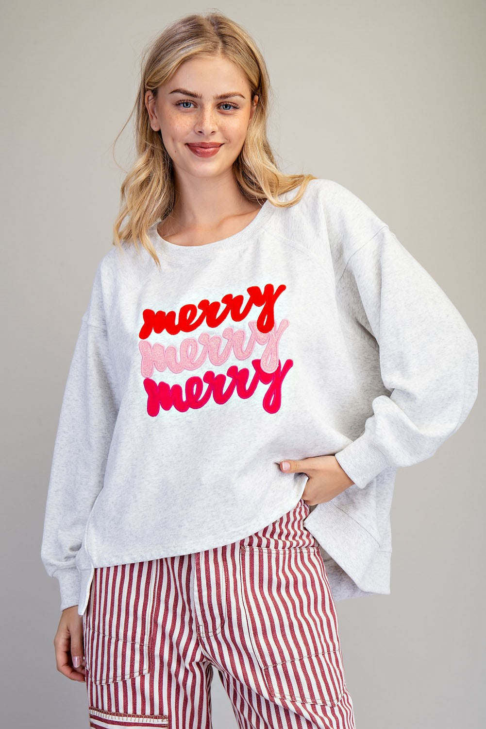 Merry Embroidered High-Low Sweatshirt By Eesome