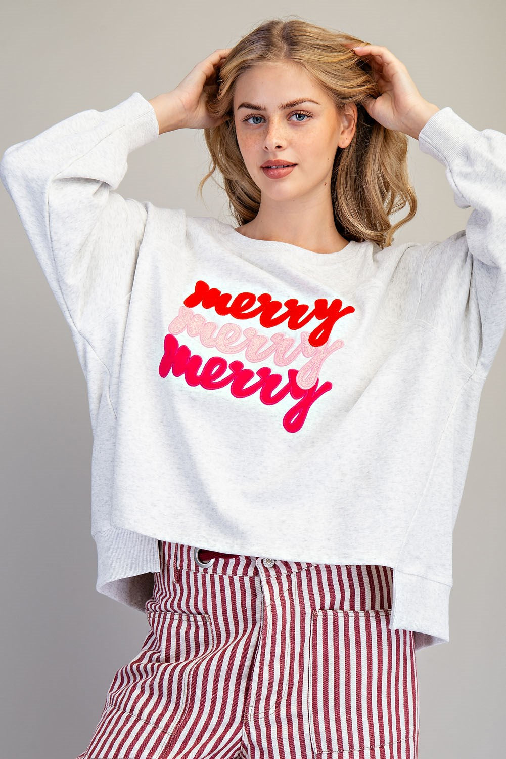 Merry Embroidered High-Low Sweatshirt By Eesome