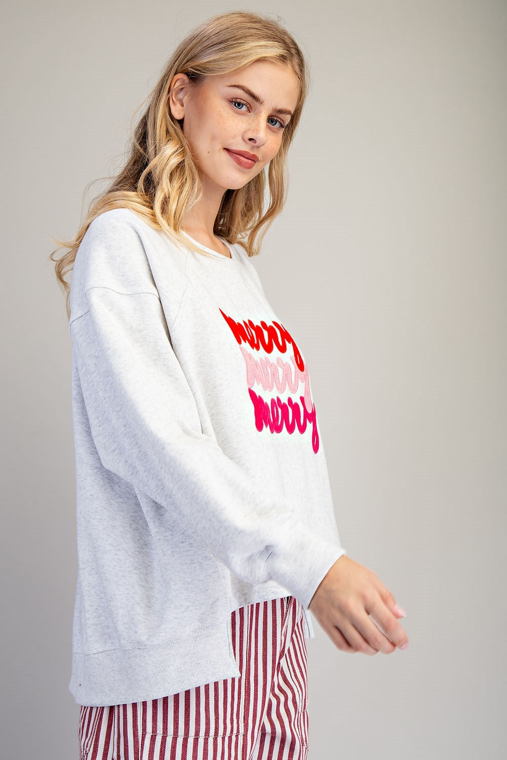 Merry Embroidered High-Low Sweatshirt By Eesome
