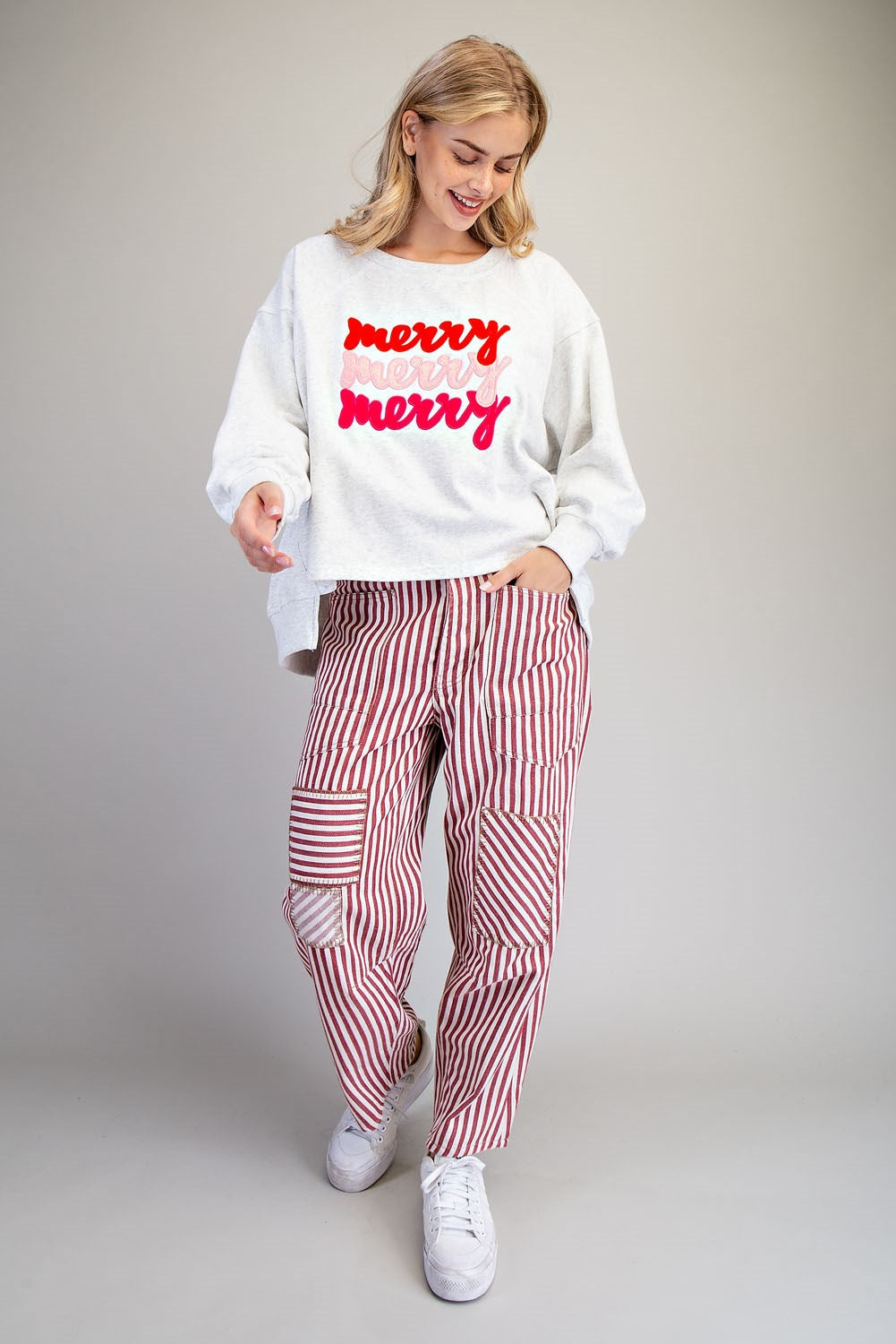 Merry Embroidered High-Low Sweatshirt By Eesome