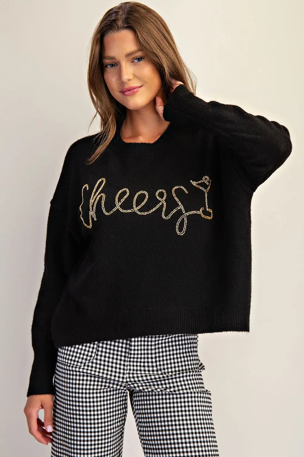 Cheers Beaded Long Sleeve Sweater By Eesome
