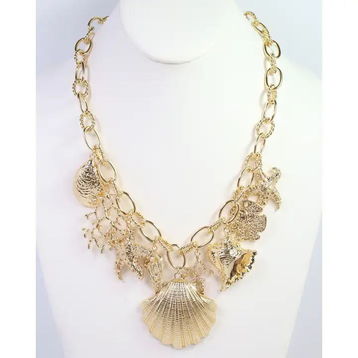 Shell Island Sealife Charm Necklace Gold By Caroline Hill