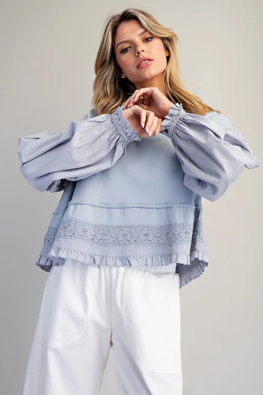 Blue Skies Ruffle Hem Blouse By Eesome